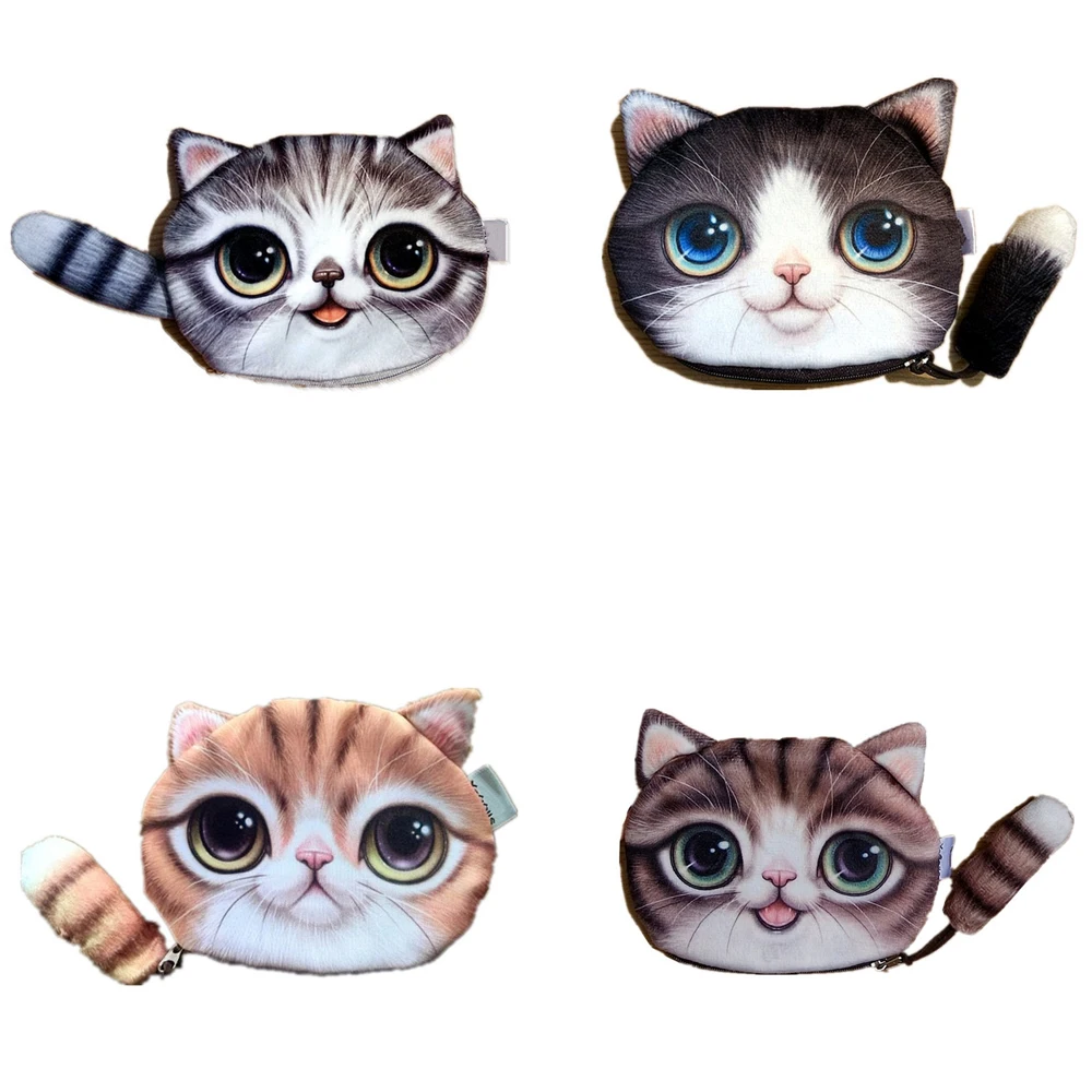 Голова кота из мультфильма кошелек для монет сумка для монет милый маленький хвост на молнии кошелек плюшевый телефон карта наушник сумка для хранения сумки