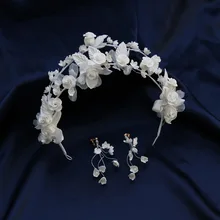 Sweet White Flower Hair bands Fairy Bride Wedding Veil flower tiara White Garland Rose Romantic Wedding Hair Accessories