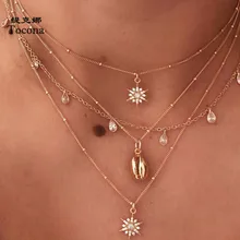 Tocona Boemian многослойное ожерелье капли воды хрустальный каменный кулон Блестящий Солнце Лето оболочки Чокеры женские ювелирные изделия C15109