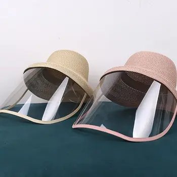 

Women Beach Straw Sun Hat with Anti-Spitting Splash Protective Face Shield Anti-Fog Saliva Dustproof Mask Fisherman Cap