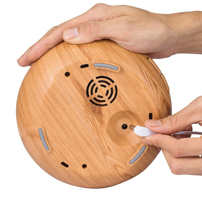 Round Ultrasonic Humidifier 300Ml Mist Maker Aroma Diffuser With Colorful Led Light Wood Grain Aromatherapy Diffuser Machine E