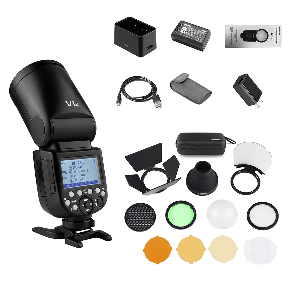 Godox V1N вспышка камеры+ AK-R1 карманный фонарик комплект с круглой головкой беспроводной 2,4G зум для Nikon D850 D7100 Z7 студийная для портретной съемки