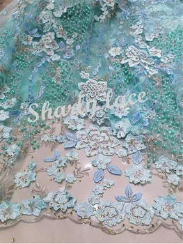 

Wedding dress fabric beaded diamond embroidery French mesh tulle 0423 Africa Nigeria lace fabric mesh lace dress 5yards