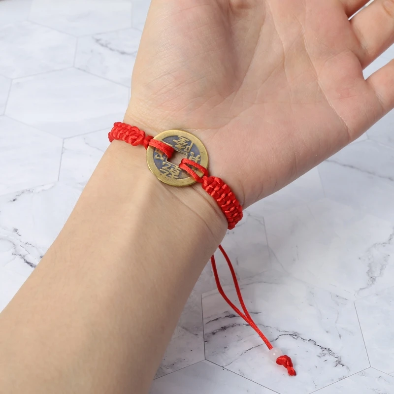 

Chinese Feng Shui Wealth Lucky Copper Coin Pendant Red String Bracelets Jewelry U50C