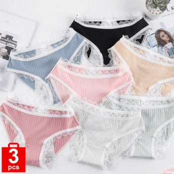 

Women's underwear Menstrual Panties Lace Briefs Thread Breathable High Quality Low-Rise Lingerie 3 pieces in a pack 2020 New