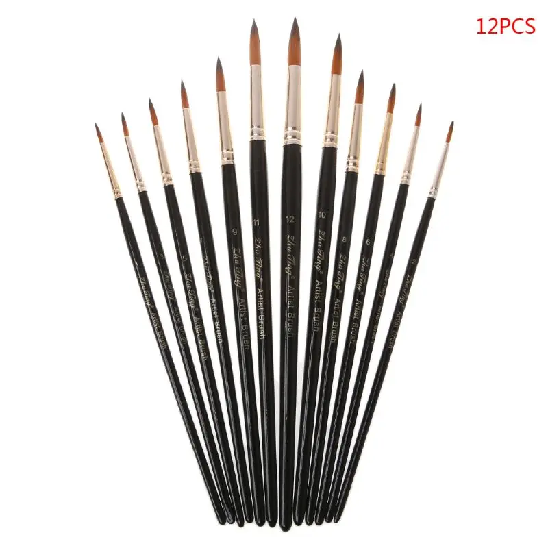 01-Pointed 12 шт./компл. кисть для рисования деревянная акриловая краска гуашь косметический Художественный набор ручки для рисования - Цвет: 01-Pointed