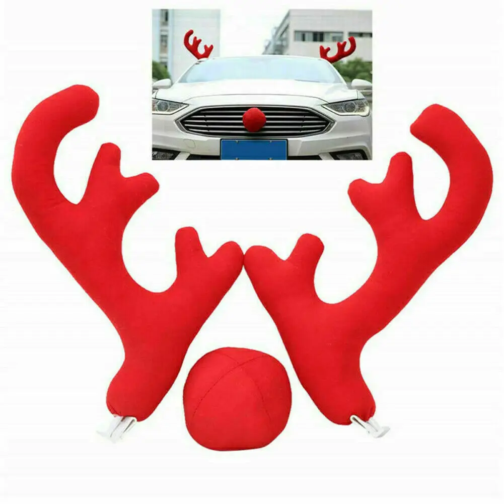 New Christmas Car Costume Reindeer Horn Nose Set Xmas Festival Rudolph Elk Vehicle Decoration Unique Lovely Ornaments - Название цвета: Красный