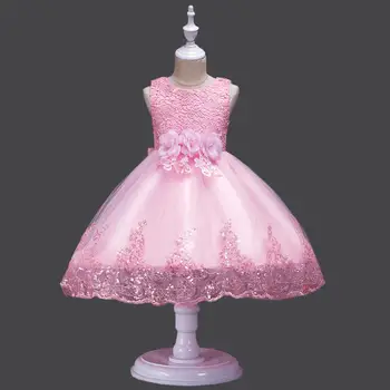 

Children's princess dress pearl embroidered Sequin lace Clothings mesh puff wedding Dress Modern Dance dress 575QXR16