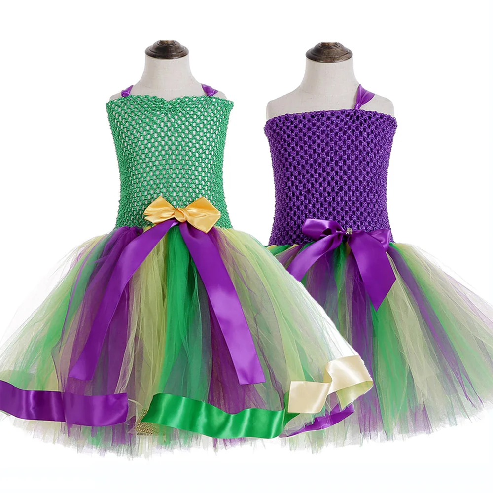 Casual Girls Mardi Gras Party Dress for Kids Big Bow Happy Easter Costume Sleeveless Knee Length Back to School Tutu | Детская одежда и