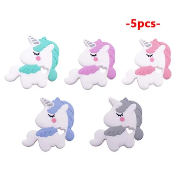 

5Pcs Unicorn Silicone Baby Teether BPA Free Teething Necklace Pendant Accessory DIY Pacifier Chain Beads Baby Product