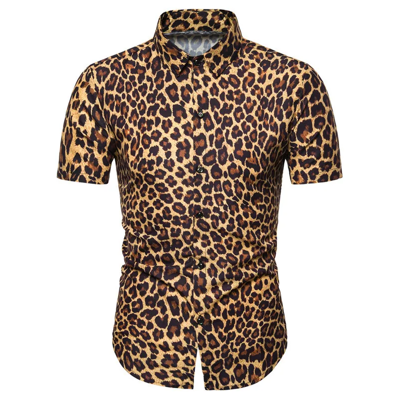 Summer New Fashion Mens Leopard Printed Shirt Casual Button Shirts Men Short Sleeve Sexy Streetwear Shirt