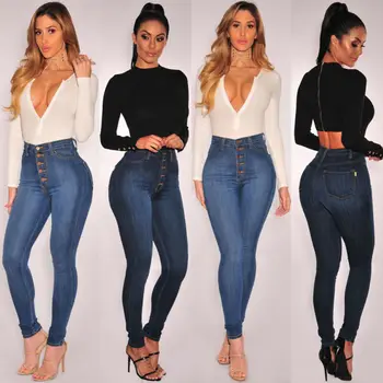 

Women Spring Jeans High Waist Jeans Woman High Elastic plus size Stretch Jeans female washed denim skinny Stretchy pencil pants
