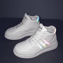 Маленькие белые туфли с высоким берцем женская обувь г. Осенняя красная Светоотражающая обувь с сеткой все виды туфель на толстой рифленой подошве