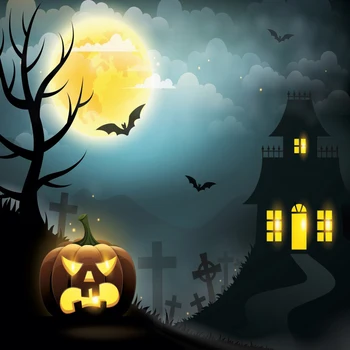 

Laeacco Photo Backdrop Dark Night Moon Pumpkin Bat Tomb Happy Halloween Pattern Cartoon Photography Background For Photo Studio