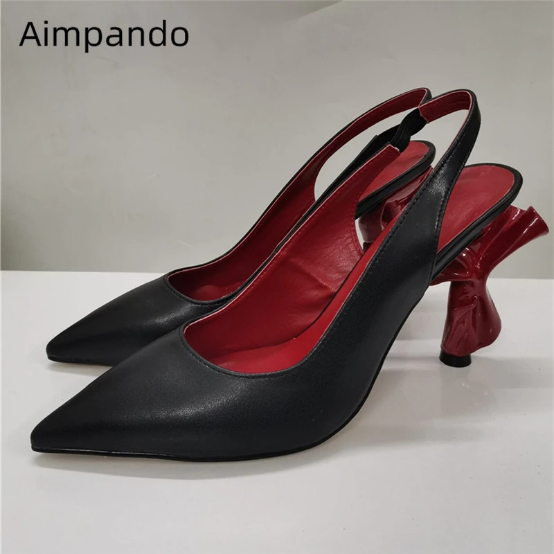 

Design New 2020 Spring Strange Heel Pumps Women Sexy Pointed Toe Back Strap Slingback Genuine Leather High Heel Shoes Woman