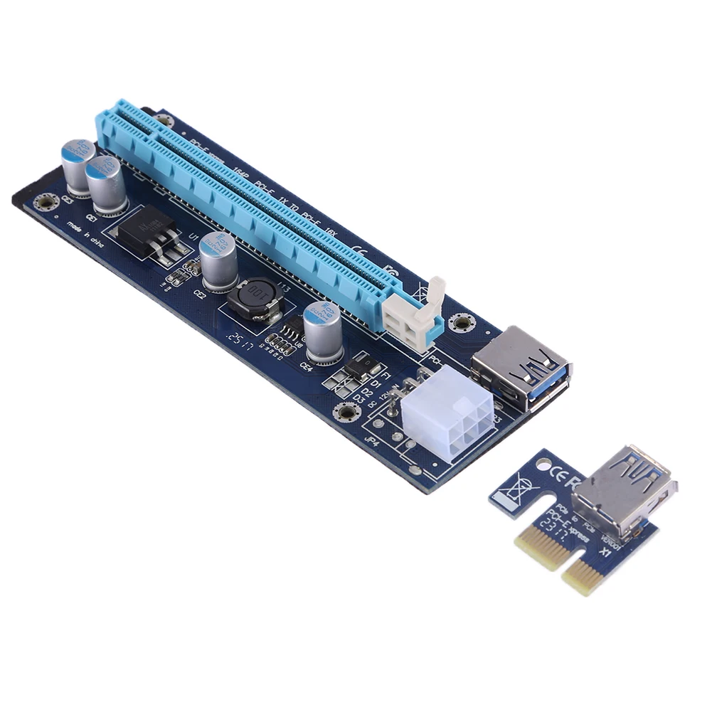 PCIe Adapter Card PCIe Expansion Card PCIe USB Adapter Card PCI-E USB 3.0 PCI-E Express 1x to16x Extender Riser Card Adapter SATA 6Pin Power Cable for Bitcoin Mining