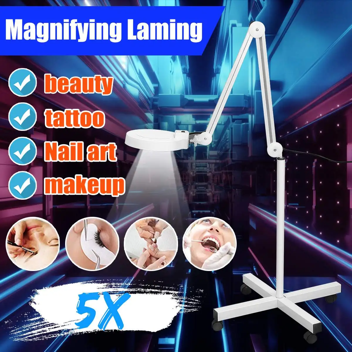  5x LED Lamp Light Makeup Floor Magnifier Skincare Cold Lens Beauty Manicure Tattoo Salon Spa For Me - 4000129445921