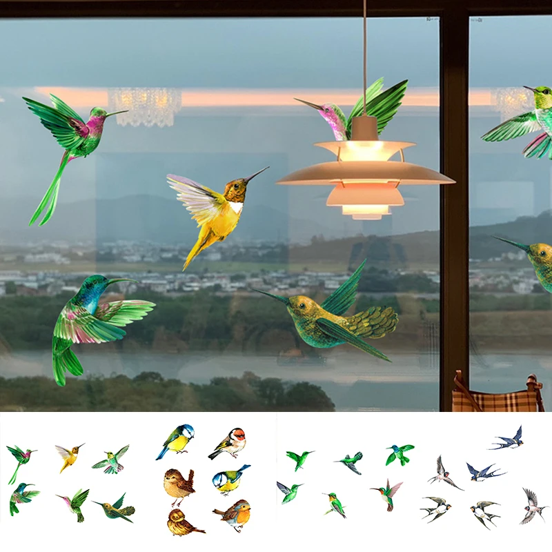 Kolibri Fenster Elektro Glas Aufkleber Vogel Anti-kollision Warnung  Aufkleber Nette Schwalbe Kleber-freies Fenster Film Decor 6PCS