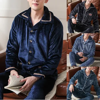 

Mens Casual Bathrobe Autumn Winter Flannel Long Robe Thick Warm Sleepwear Plus Size 3XL Nightgown Male Casual Home Wear Pajamas