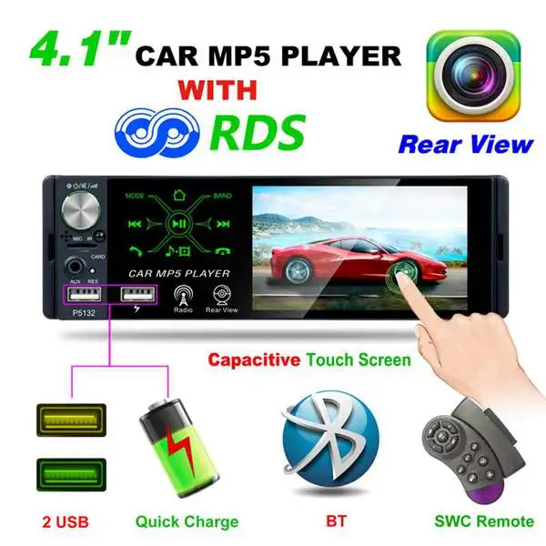 

Car Radio Car MP5 Video Player 1 Din Contact Screen 4.1 Inch Contact Screen Bluetooth FM / AM / RDS AUX TF USB Remote Control