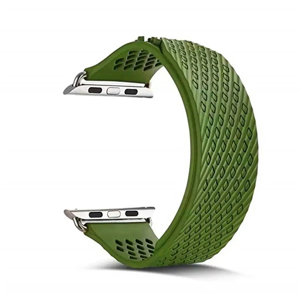 Силиконовые браслеты для часов для apple watch спортивный ремешок 42/44 мм/40 38 мм плетеные браслеты ремешок для наручных часов iwatch серия 5 4, версия 1, 2, 3, ремешок из нержавеющей стали пряжки, никогда не ржавеет дизайн - Цвет ремешка: green