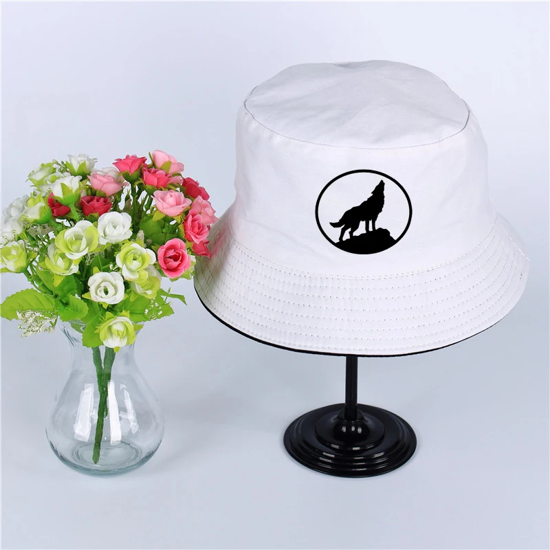 Wolf Logo Summer Hat Women Mens Panama Bucket Hat Wolf Logo Design Flat Sun Visor Fishing Fisherman Hat