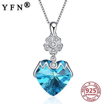 شراءYFN 925 الاسترليني قلادة فضية كريستال الأزرق من سواروفسكي ل دلاية مجوهرات العصرية قلادة أمي هدية عيد الحب