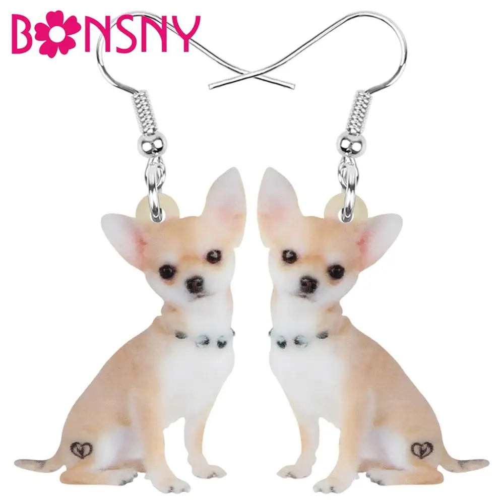 Bonsny Acrylic Chihuahua Dog Earrings Animal Drop Dangle  Jewelry For Women Girls Teen Kid Party Charm Trendy Hot Sale Gift Bulk