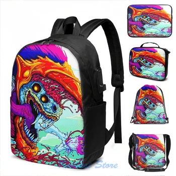 

Funny Graphic print Hyper Beast (4) USB Charge Backpack men School bags Women bag Travel laptop bag