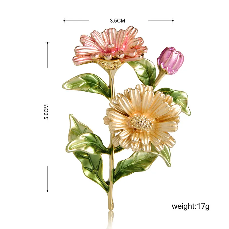Blucome Beautiful Pink Chrysanthemum Flower Brooches Pins Enamel Gold Color Corsages Pin Party Dress Suit Clips Ornament Jewelry