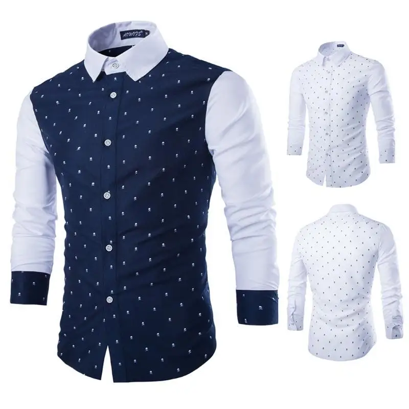 Autumn Mens Shirts Patchwork Printed Smart Casual Masculino Fashion Male Shirts No Ironing Slim Long Sleeve Hombre MOOWNUC