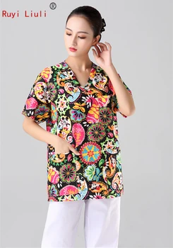 

NEW fashion Hospital Clothing Man Woman Medical Scrub Top V Neck Printing Color Pet Doctors Operation Top Uniforms Top