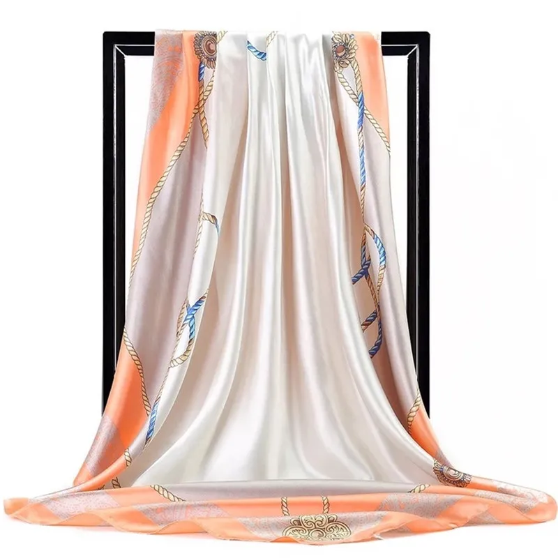 90*90 см летние женские шелковые платки шарфы квадратный шарф Дамская Роскошная брендовая пляжная шаль Бандана большой хиджаб глушитель женский - Цвет: 58
