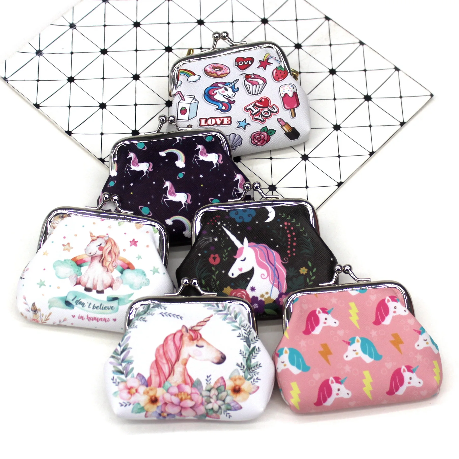 Monederos con dibujos de unicornios para niñas, mini carteras de mujer, monedero con cerrojo, monedero