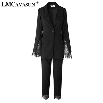 

LMCAVASUN Women Pant Suits Notched Collar Blazer Jacket & Pencil Pant Female Suit Autumn