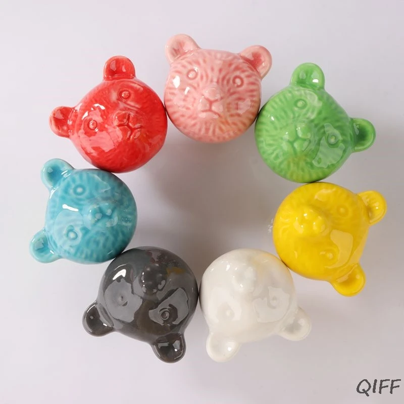 Ceramic Handle Cartoon Colorful Animal Single Hole Handle Wardrobe Cabinet Drawer Wardrobe Shoe Cabinet European Modern Handle