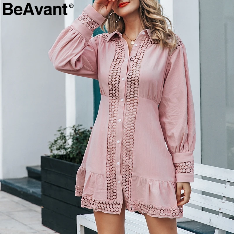 BeAvant Элегантный kороткие кружевные хлопчатобумажные платья фонарь рукавом A Line