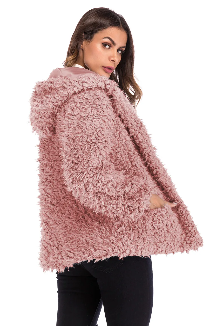 Casual Autumn Winter Teddy Coat Women Long Sleeve Pocket Loose Fluffy Jacket Warm Faux Fur Coat 2019 Short Hooded Overcoat  (25)