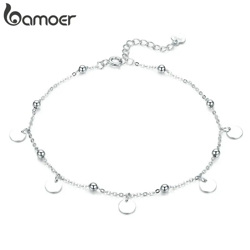 

bamoer Beads and Round Chain Bracelets for Leg Sterling Silver 925 Anklets for Women Ankle Jewelry Accessories GXT011