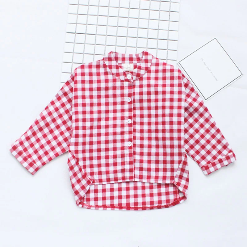 Autumn Baby Girls Long Sleeve Casual Blouse Children Plaid Print Kids Tops Tees Irregular Design Shirts Blouse 1-6Y