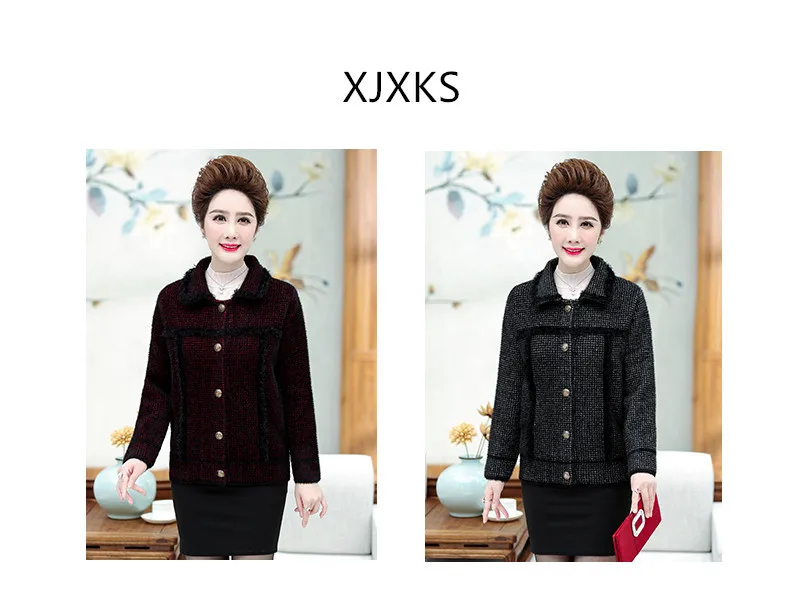 XJXKS Fashion lapel single-breasted women coat autumn winter new loose plus size comfortable casual women woolen coat