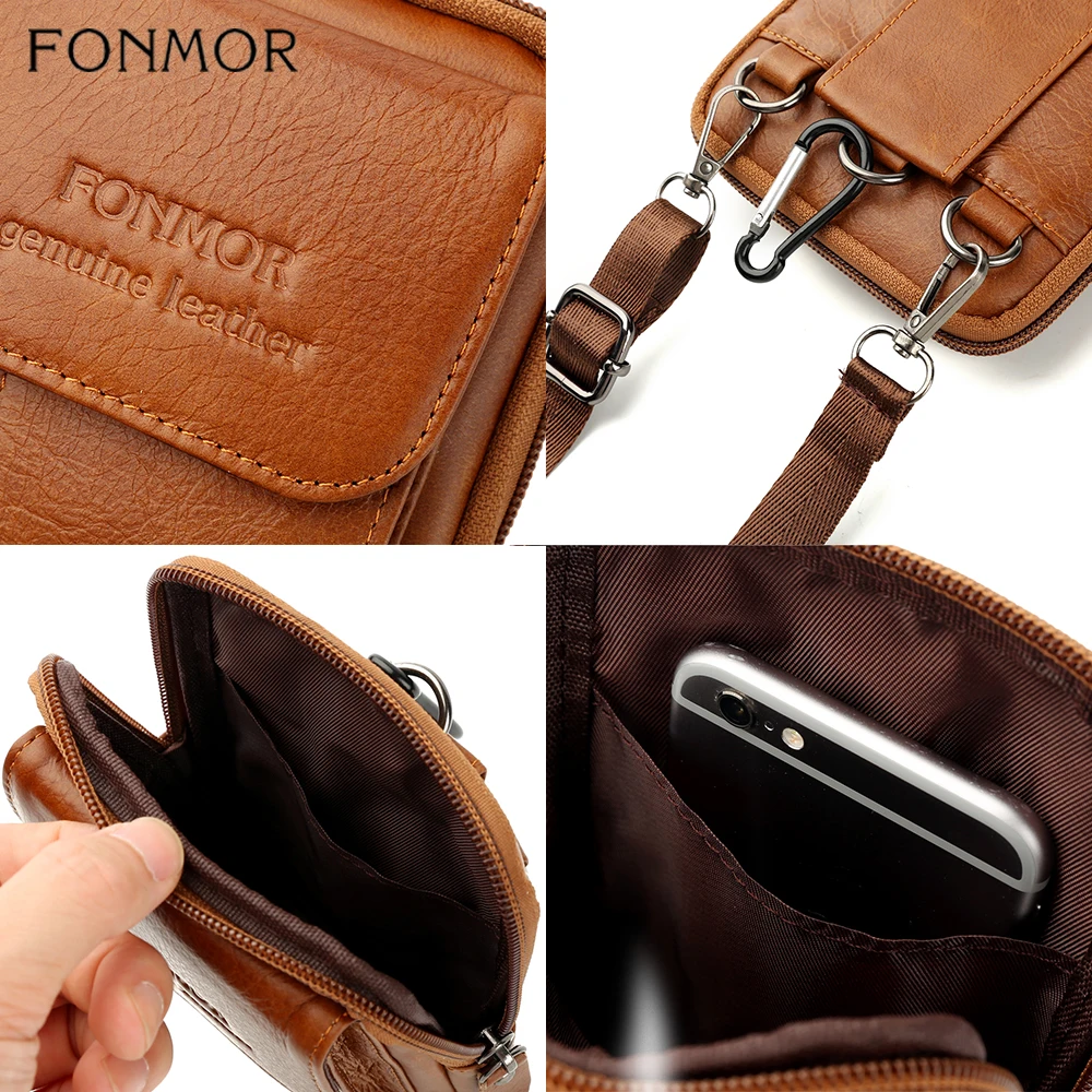 Мужская повседневная поясная сумка Fonmor мини чехол из натуральной кожи с