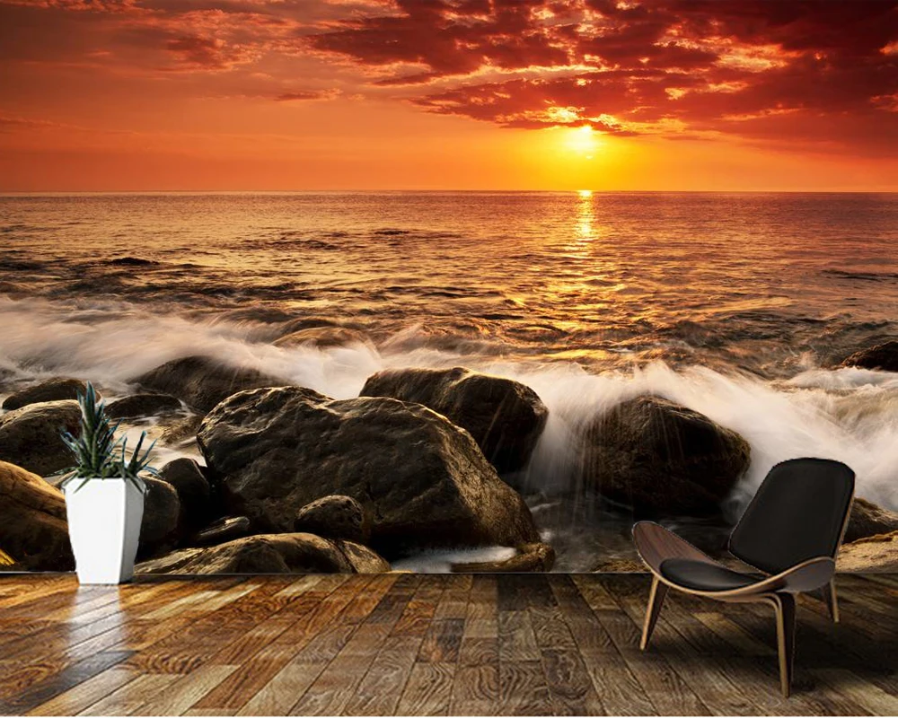 

Papel de parede Sunset on the sea nature landscape 3d wallpaper,living room TV wall bedroom wall papers home decor kitchen mural