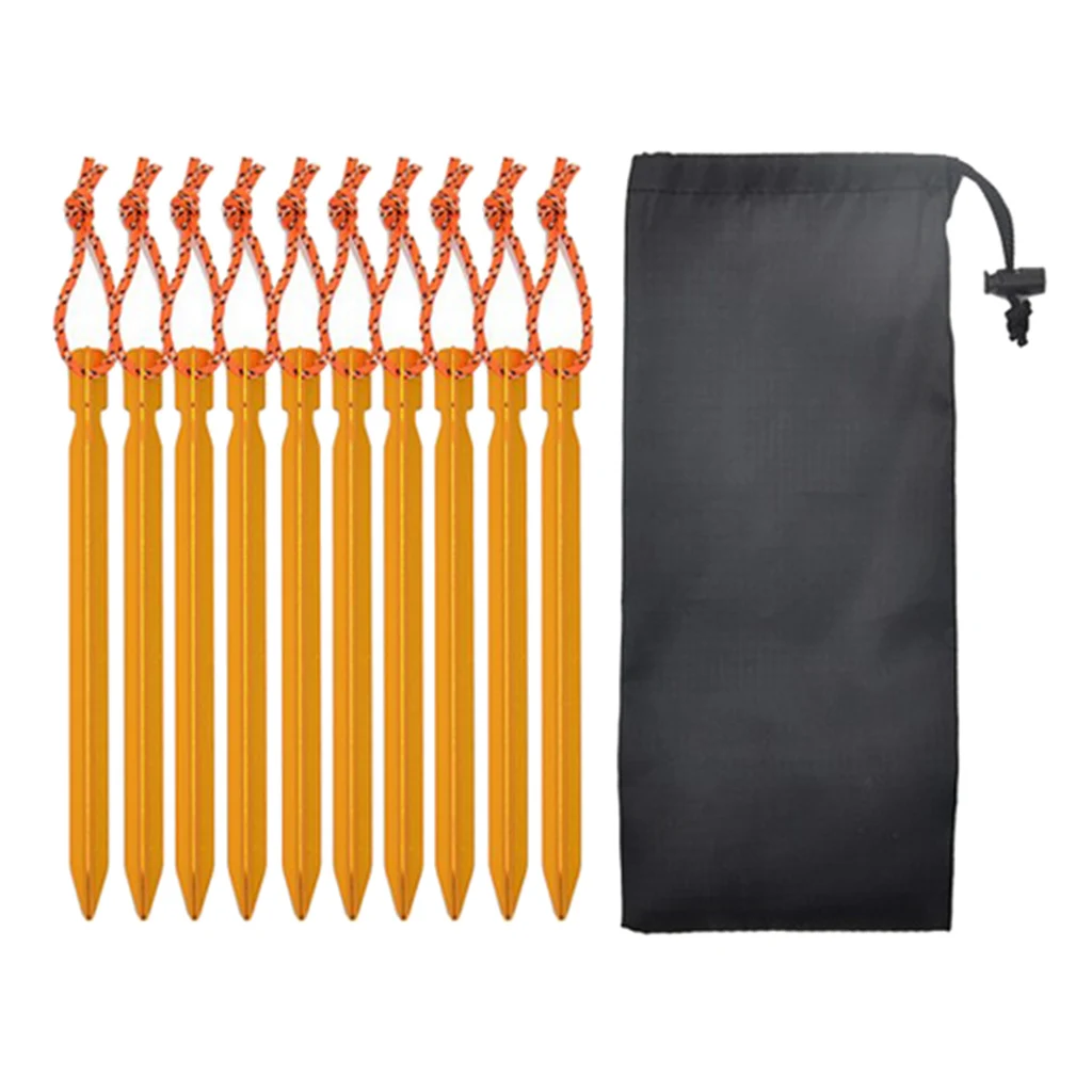 10pcs 18cm Outdoor Camping Tent Stake Pegs Aviation Aluminium Alloy Hiking Traveling Tent Nail Accessories with Storage Bag