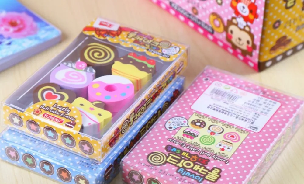 korea cartoon sweet cake pencil Eraser School Supply Rubber Eraser art drawing Rubber office cleaning eraser kids gift 24box/lot