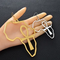 Anniyo African Map Big Ankh Earrings Exaggerate Larger Earring Africa Egypt Nile Key Traditional Ethnic Hyperbole  #154721 1