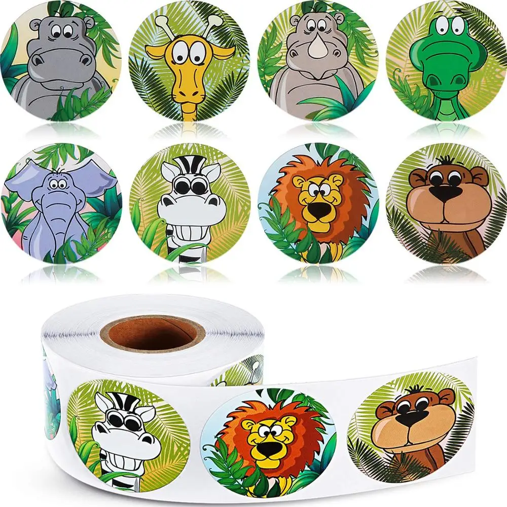 

500PCS Jungle Animals Stickers for DIY Birthday Party Decorations Zoo Animal Labels Game Prizes Wall Decals Creative Arts Crafts