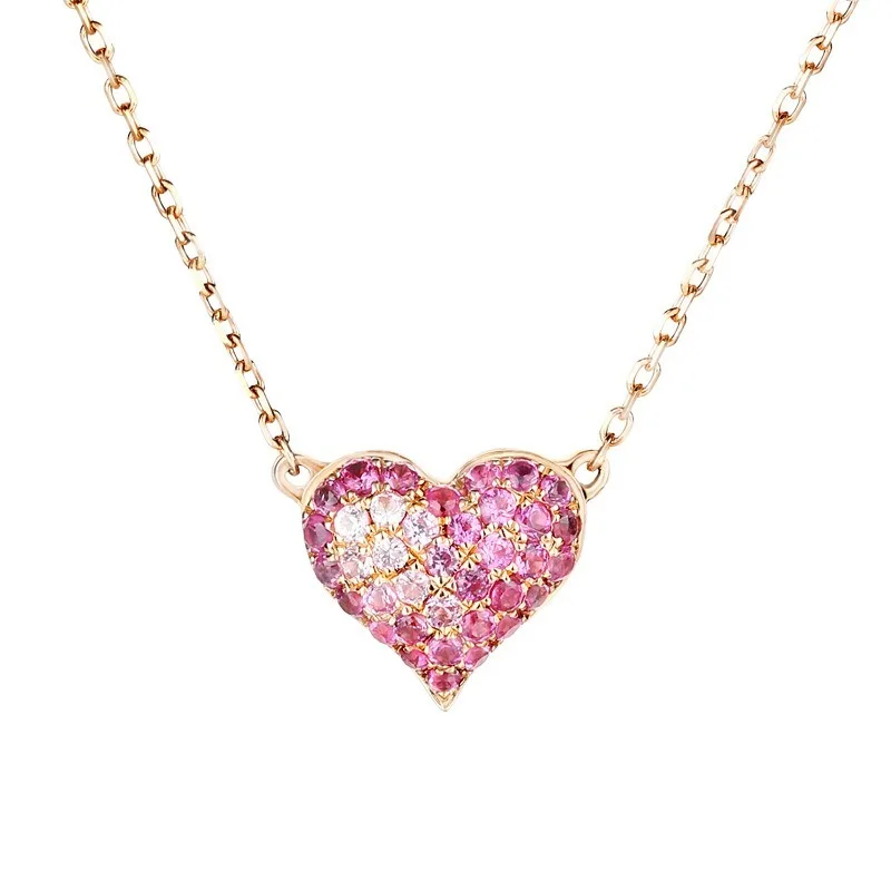 Блестящее сердце 18 к Настоящее желтое розовое золото 0.22ct Sappire кулон ожерелье для женщин Девушка необычный розовый настоящий очаровательный драгоценный камень ювелирные изделия