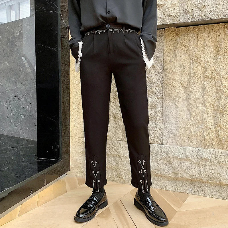 

Free Shipping New fashion casual men's male Original drape trousers trendy black hair stylist night design cropped suit pants