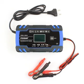 

12/24V 8A/4A Touch Screen Pulse Repair LCD Battery Charger Blue For Car Motorcycle Lead Acid Battery Gel Wet